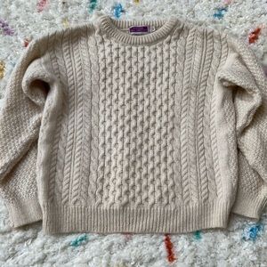 Vintage Cream Cable Knit Crewneck Sweater